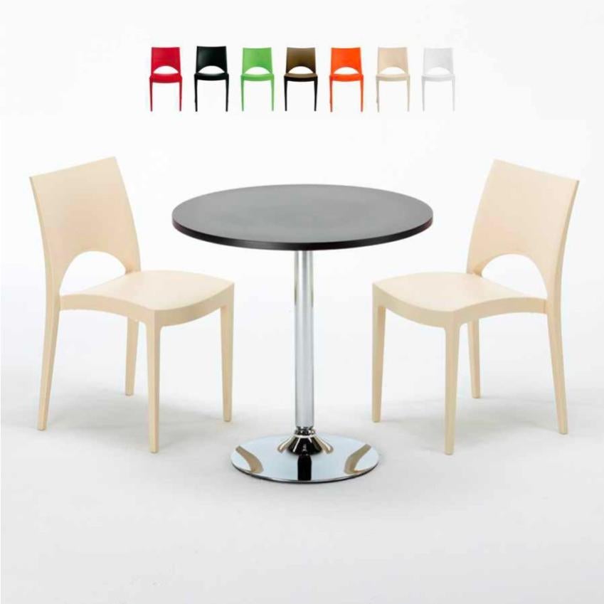 Mesa redonda negra 70x70 cm y 2 sillas de colores paris cosmopolitan