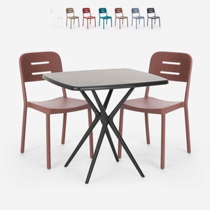 Table Carrée Noire 90x90cm Avec 4 Chaises Colorées Grand Soleil Set  Extérieur Bar Café ARM Bistrot Passion Couleur: Noir