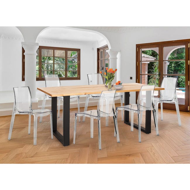 Set 6 sedie design trasparente tavolo da pranzo 180x80cm industriale Vice