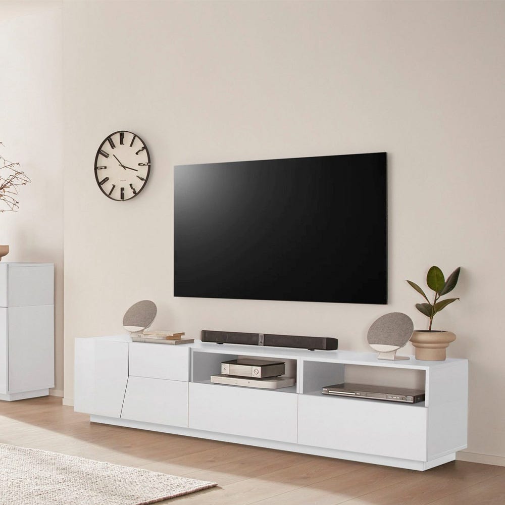 Mueble Salón TV Apilable CAREX LED BLANCO/BLANCO ALTO BRILLO