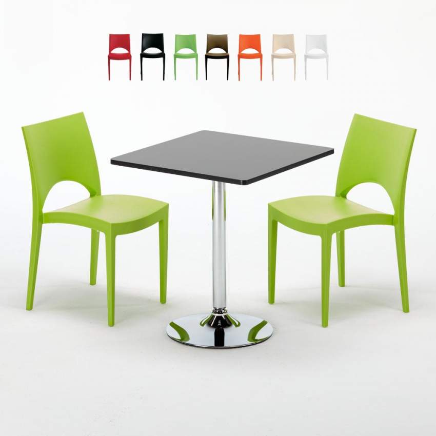 Mesa cuadrada negra 70x70 cm y 2 sillas de colores paris mojito