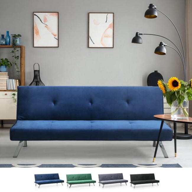 Divano letto 2 posti clic clac reclinabile design velluto tessuto ...