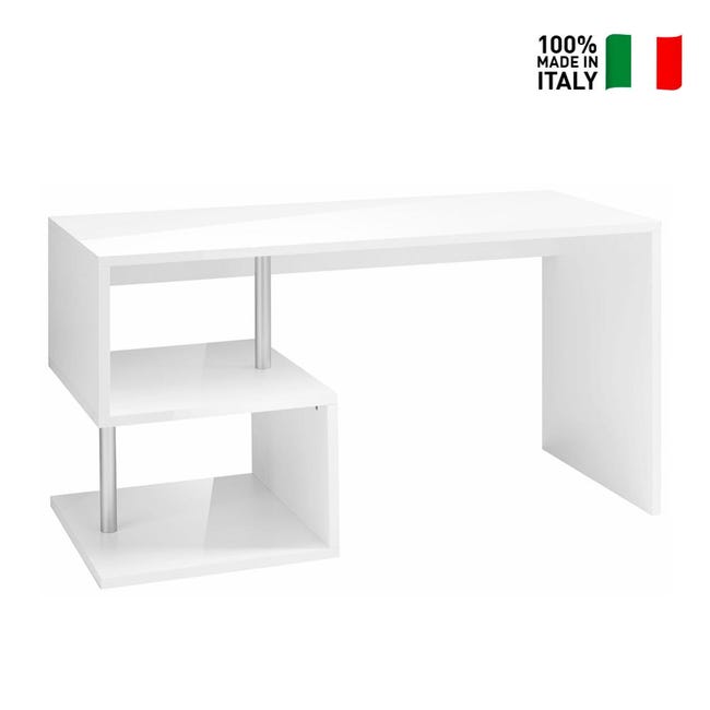 Bureau design moderne 140x60 blanc avec étagères ouvertes Bolg