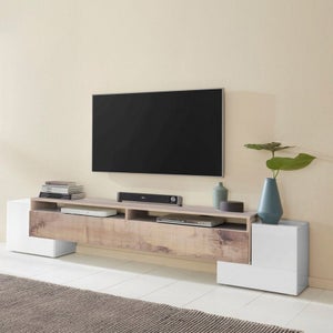 SIRHONA Meuble TV LED Noir 2 Compartiments et 1 Portes Bois Meuble Télé en  Verre avec éclairage LED RVB 16 Couleurs,140 cm