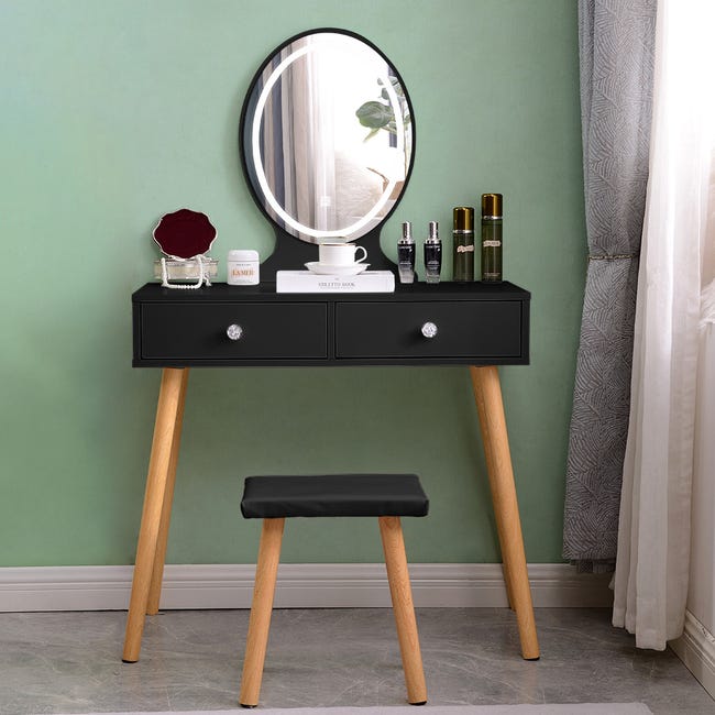 Frente a ti Permitirse petrolero Tocador maquillaje escandinavo negro cajón espejo LED Serena Black | Leroy  Merlin