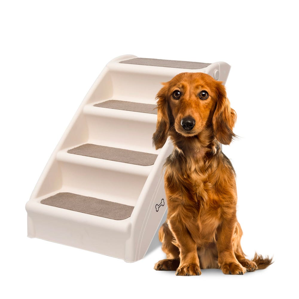 PawHut escalera plegable para mascotas 4 peldaños escalón para perros gatos  portátil con alfombras antideslizantes para