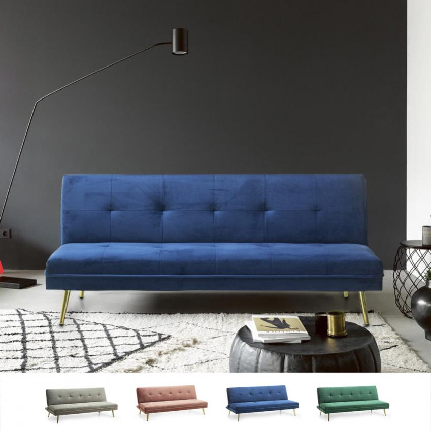 Divano letto 2 posti moderno velluto design clic clac gambe dorate ...