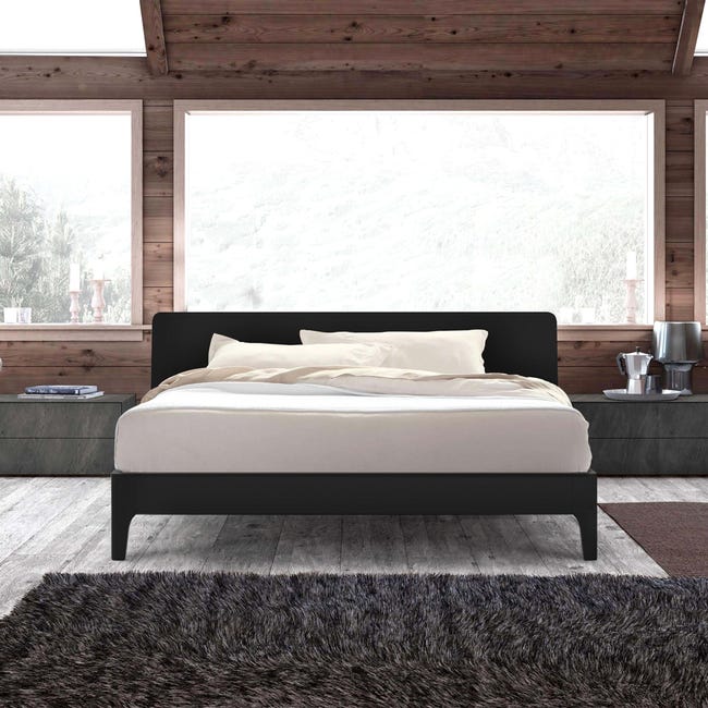 Cama de matrimonio 160 x cm diseño moderno de madera somier cabecero Linz - Negro | Leroy Merlin