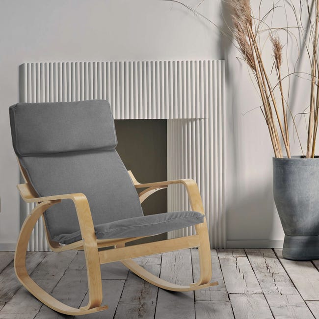 Silla mecedora madera diseño escandinavo reposapiés ajustable Odense Color:  Marrón