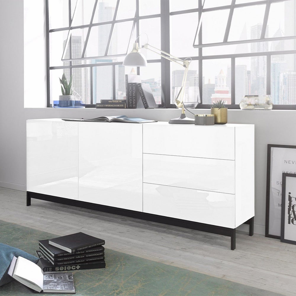 Credenza soggiorno 2 ante 3 cassetti 170cm bianco lucido Metis Up Kommode