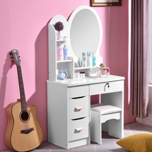 Coiffeuse enfant Relaxdays avec miroir et tabouret - table de maquillage  fille 