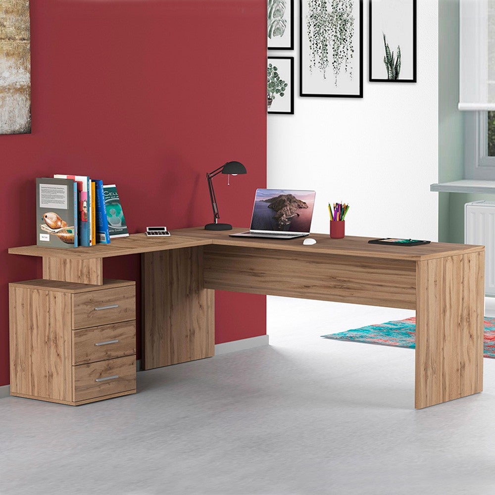 New Selina escritorio de oficina moderno 160x180 con cómoda de 3 cajones  New Selina