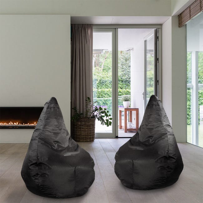 THE SECRET HOME - Puff Negro con Relleno Incluido - Asiento Forma Pera  Tamaño L Polipiel - Sillón Cómodo Moldeable para Salón, Terraza o  Habitación