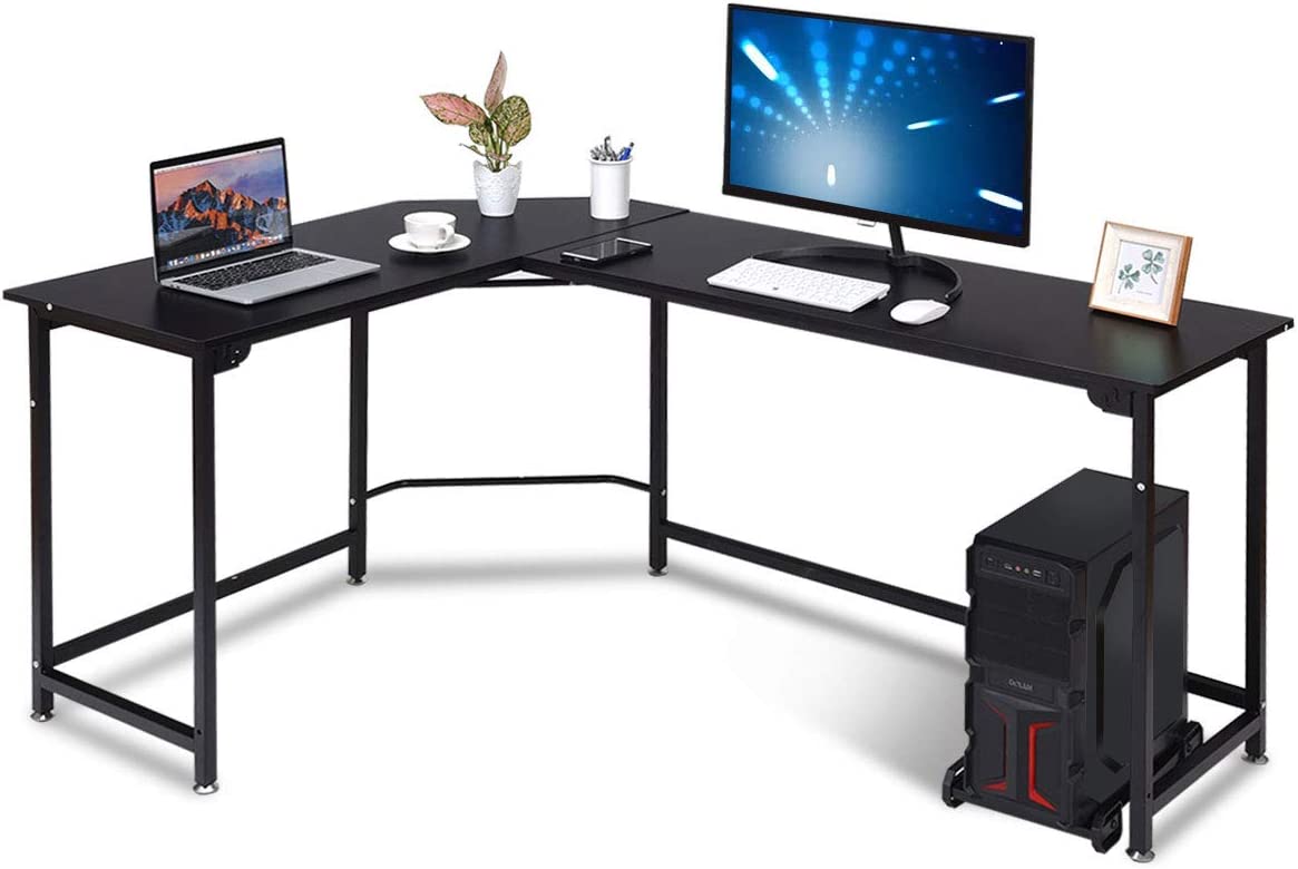 Bureau d'angle informatique table coin gamer forme L meuble travail surface