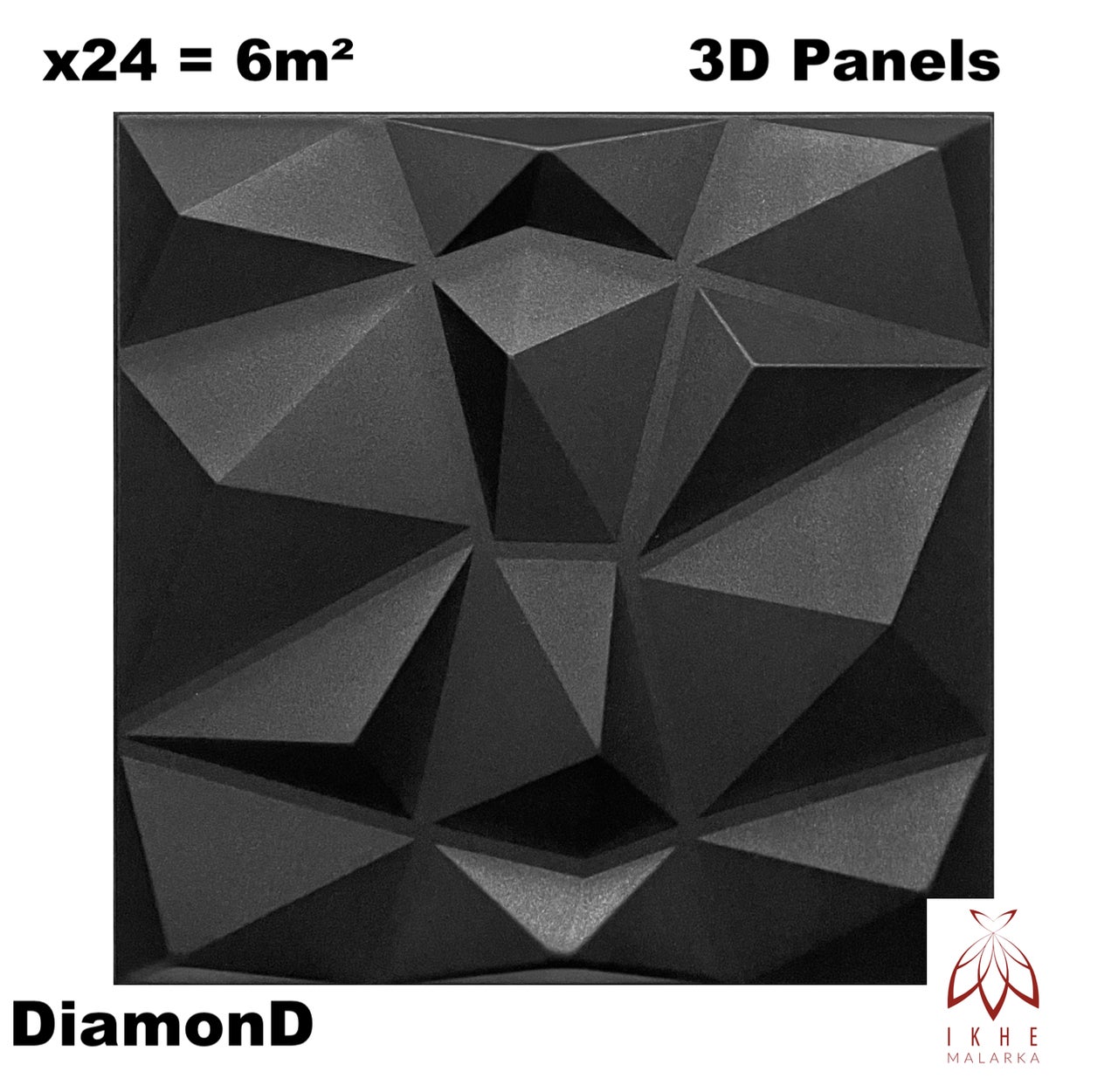 Homgoday Pannelli Murali 3D 24 pz 50x50 cm Neri a Diamante 6 m²