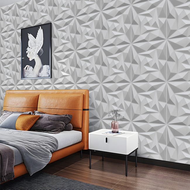 24x/ 6m² Panneaux muraux 3D décors revêtement mural panneaux de plafond  POLYSTYRENE MATERIAL STYROPOR-TYPE 3mm force Quartz Blanc
