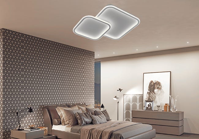Plafoniera a led da interno moderna a soffitto forma quadrata per camera da  letto salone soggiorno solotto cucina 60w bluetooth e telecomando