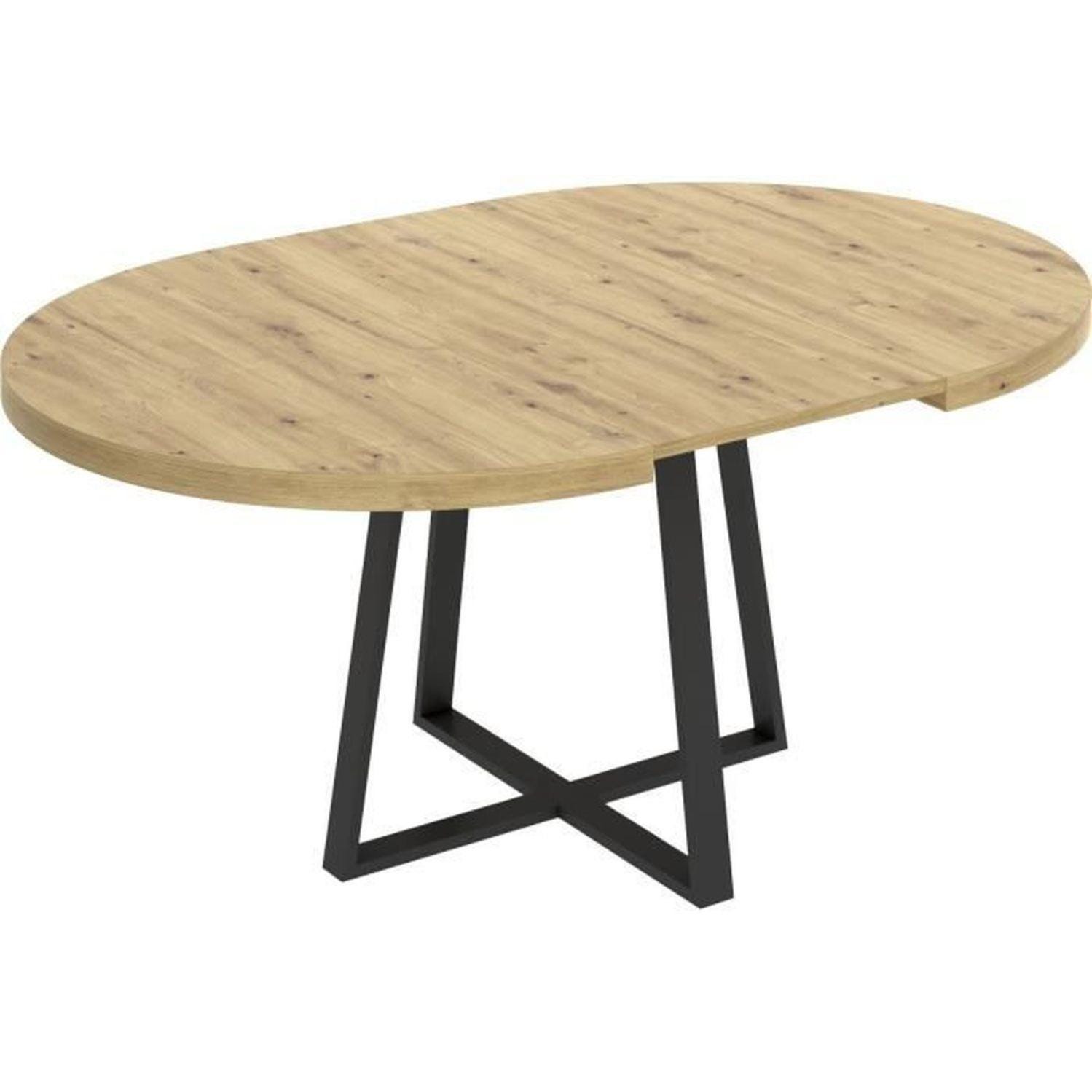 Table ronde extensible DUNA 4 à 6 personnes - Décor chêne - 110 x 110/ ...