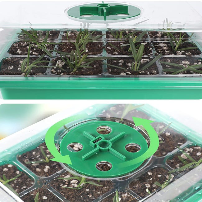 Boîte de plateau de démarrage de graines avec 5 LED élèvent la lumière Pot  de pépinière semis Germination planteur Ventilation humidité 6 cellules