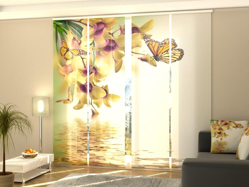 Set di 4 Tende a Pannello Scorrevole - Fiori Astratti di Design - 60x300 cm