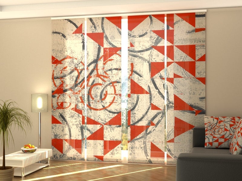 Set di 4 Tende a Pannello Scorrevole - Forme Geometriche Astratte Rosse e  Nere - 60x245 cm