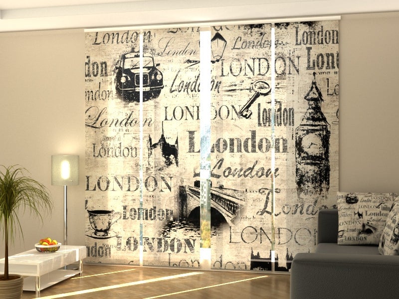 Set di 4 Tende a Pannello Scorrevole - Collage Vecchia London - 60x225 cm