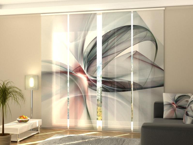 Set di 4 Tende a Pannello Scorrevole - Grigio e Bianco - 60x270 cm
