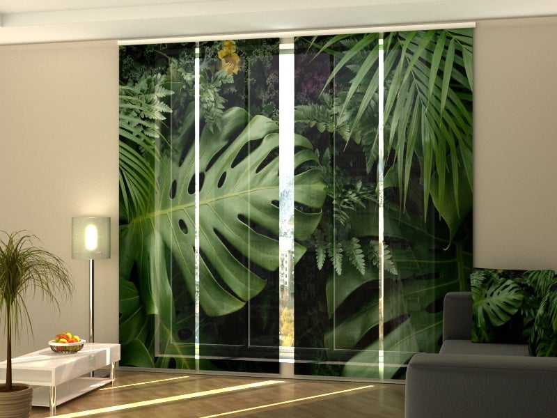 Set di 4 Tende a Pannello Scorrevole - Foglie Tropicali Verdi - 60x245 cm