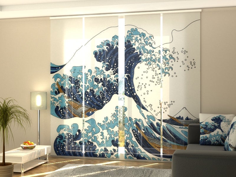 Set di 4 Tende a Pannello Scorrevole - La Grande Onda Kanagawa - 60x225 cm