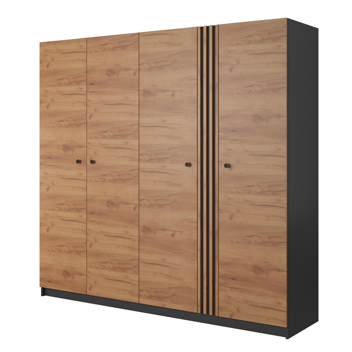 Armoire 4 portes Sirius Bois et Gris Anthracite Leroy Merlin