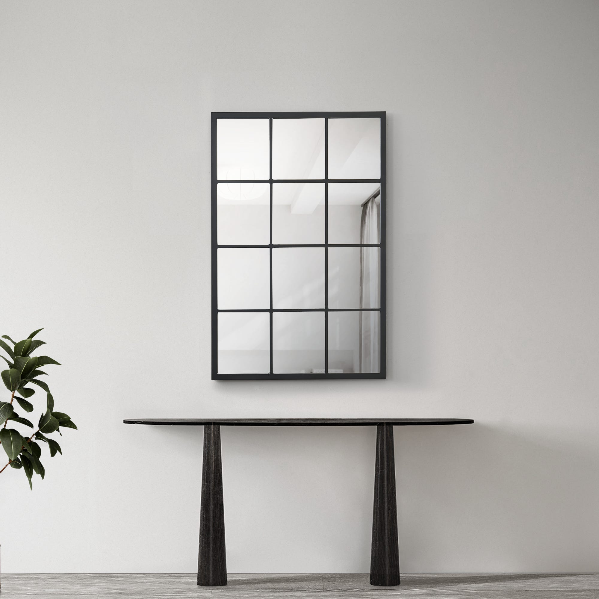 Specchio da Parete 'Cupello' 90 x 60 cm Specchio Rettangolare Diviso in 12  Quadretti Fissaggio Verticale-Orizzontale - Nero opaco [en.casa]