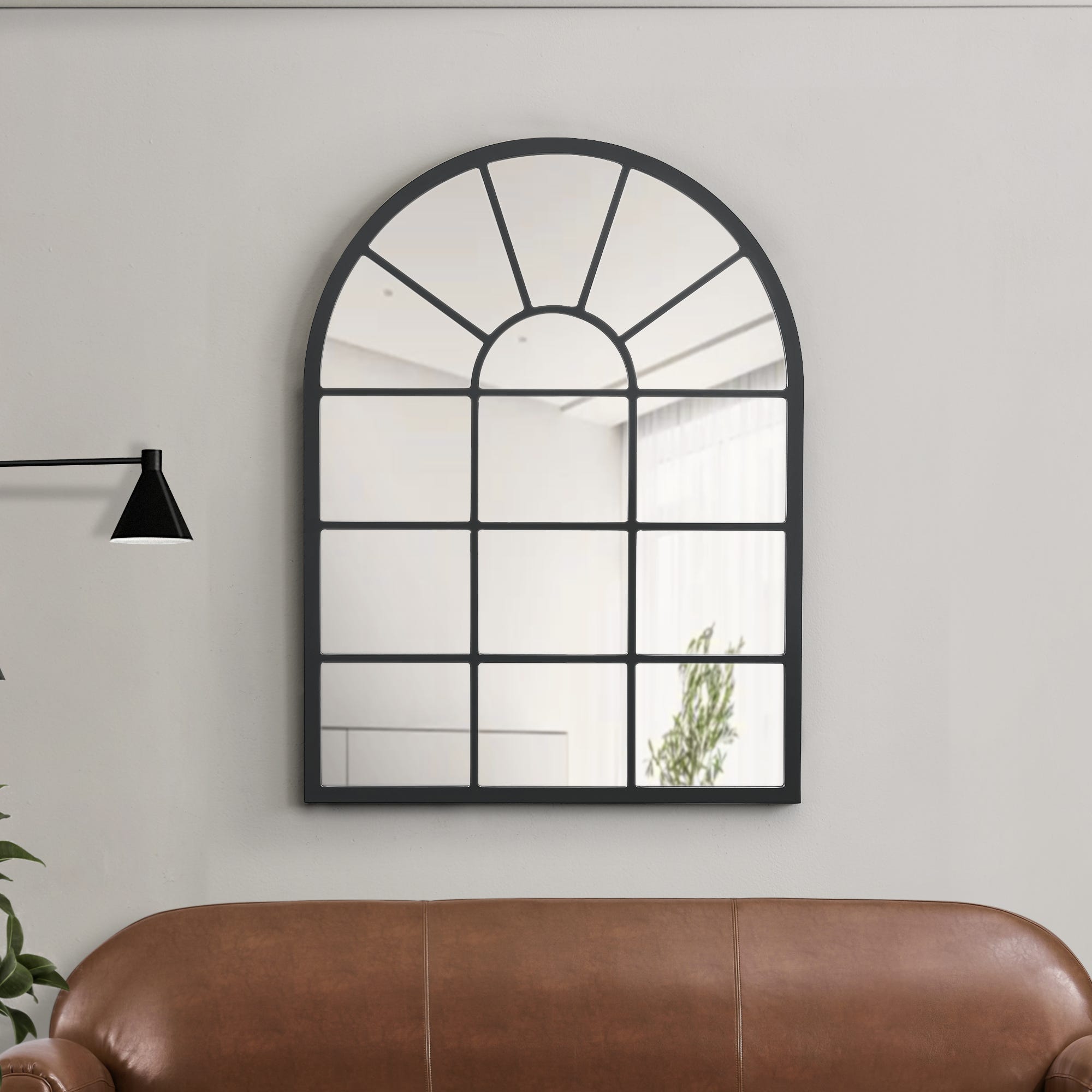 Espejo de pared Villalago cuadriculado en forma de ventana MDF 80 x 60 cm -  Negro mate [en.casa]