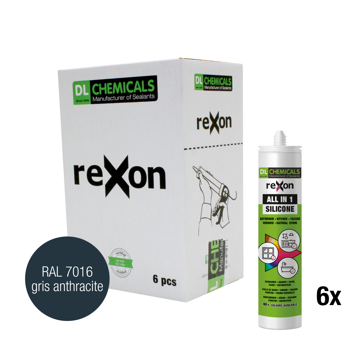 Silicone REXON Tout usage - 6x 290ml - Gris anthracite RAL 7016