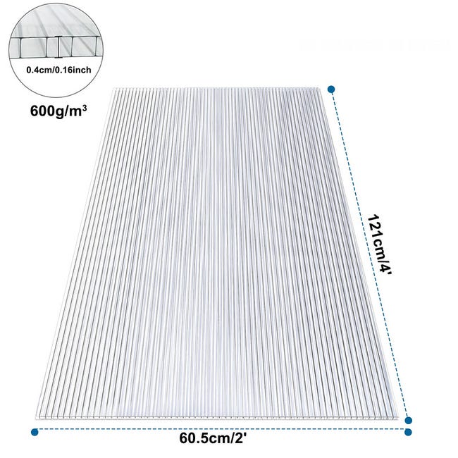 Plaque de polycarbonate 4 mm CLAIR - double paroi, dimensions 2000