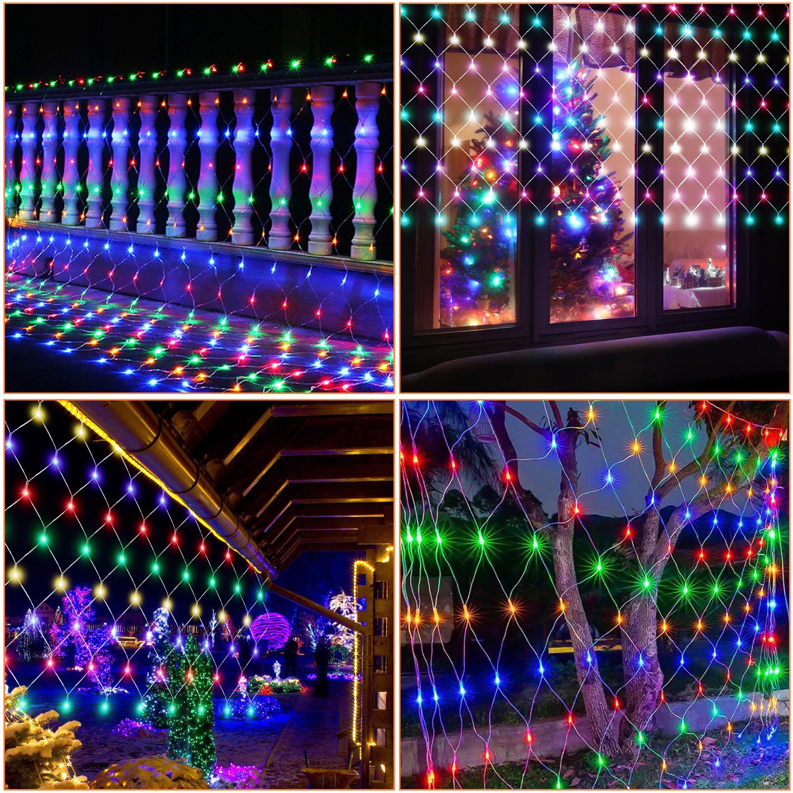LED lumière net décoration rideau guirlande lumineuse éclairage 8 modes  IP44 fête de Noël extérieur intérieur RGB 2x2M