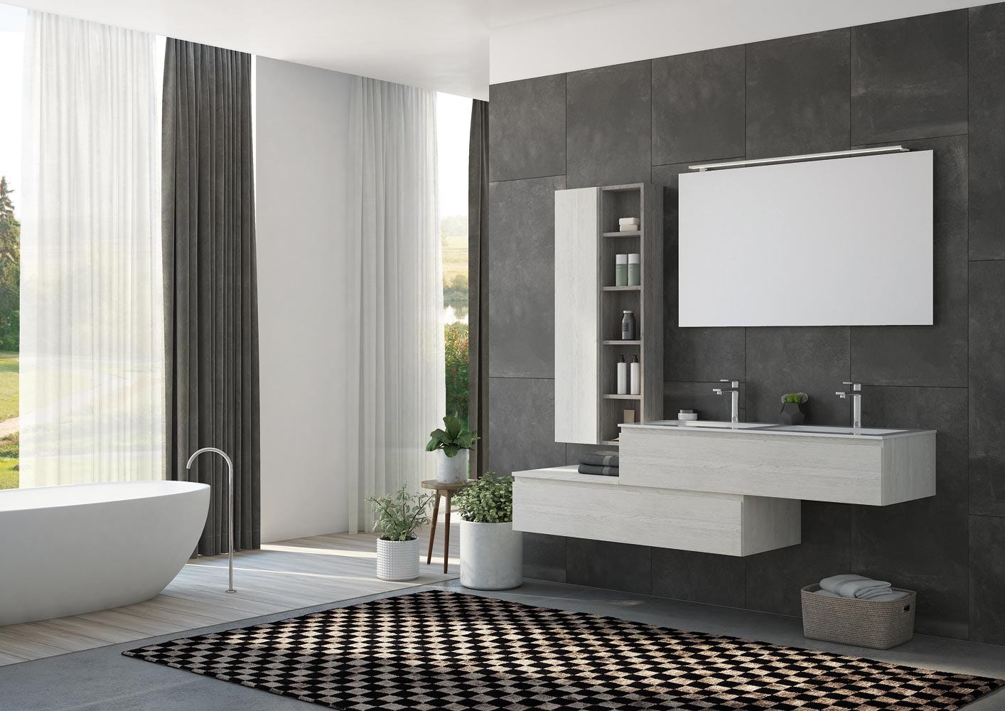 Top bagno con lavabo integrato in HPL con cassetto specchio lampada Miglior  Prezzo