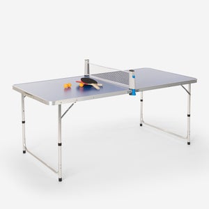 Table de ping-pong d'extérieur pliable bleue en bois et métal
