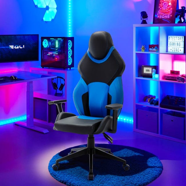 Sedia gaming girevole ergonomica Nero e Blu altezza regolabile