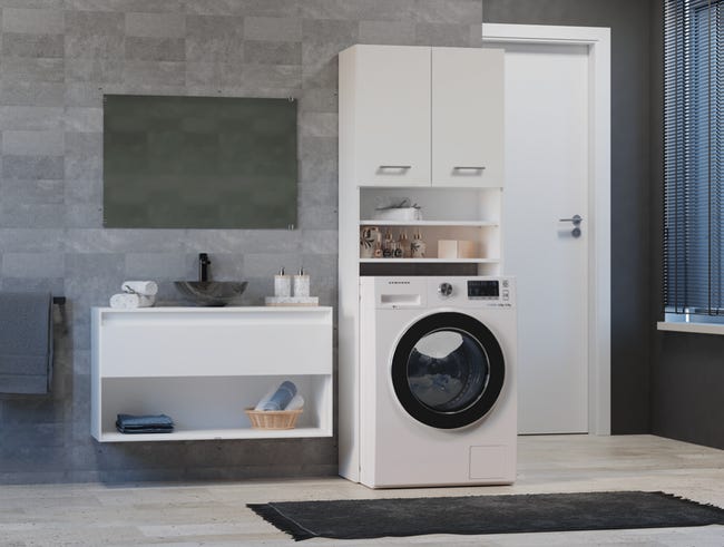 Meuble pour machine à laver standard 60 cm à poser POL blanc mat 4 ...