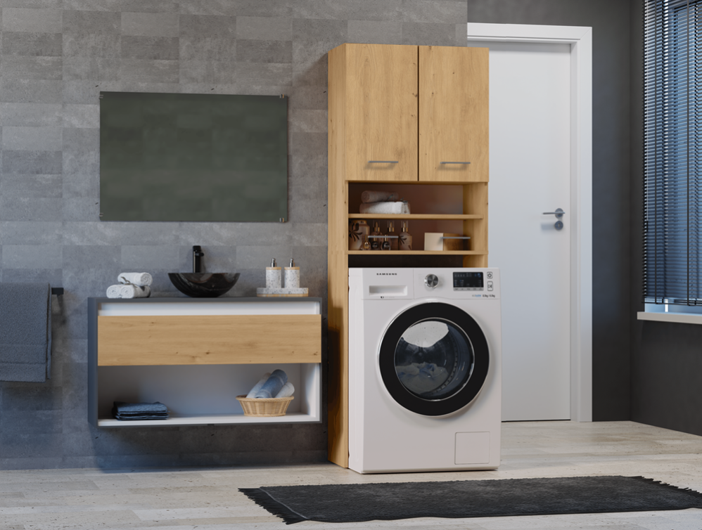 Meuble pour machine à laver standard 60 cm à poser POL couleur bois