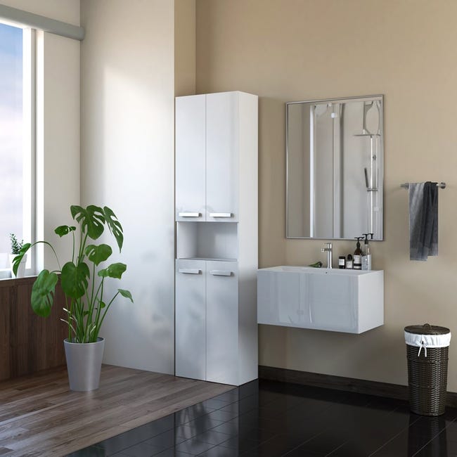 Colonne salle de bain avec panier à linge intégré - Rangement linge sale