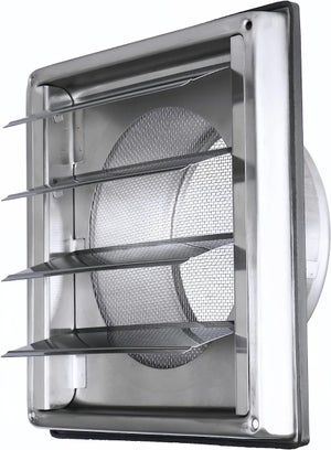 Grille Ventilation Inox 100 mm pour Hotte, Extracteur et Sèche-Linge -  Filet Anti Insectes - Anti-Retour - Résistance Intempéries - 148x148mm -  DN100