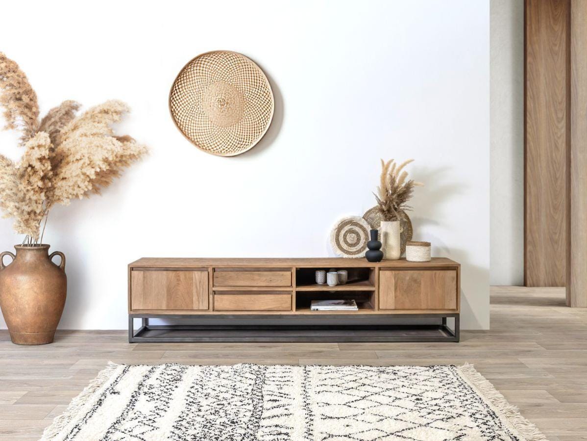 BOBOCHIC Meuble TV 200 cm BERGERAC Bois massif de manguier | Leroy Merlin