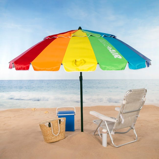 Sombrilla playa antiviento Ø195 cm multicolor c/mástil inclinable y  protección UV50 Aktive
