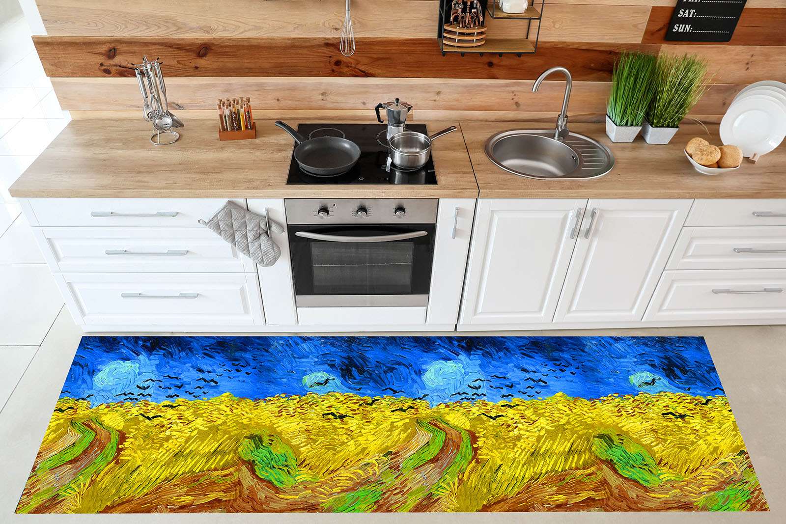 Traves de cocina, Alfombra de cocina lavable, antideslizante, PVC  resistente, diseño BluMaiolic, 52 x 180 cm