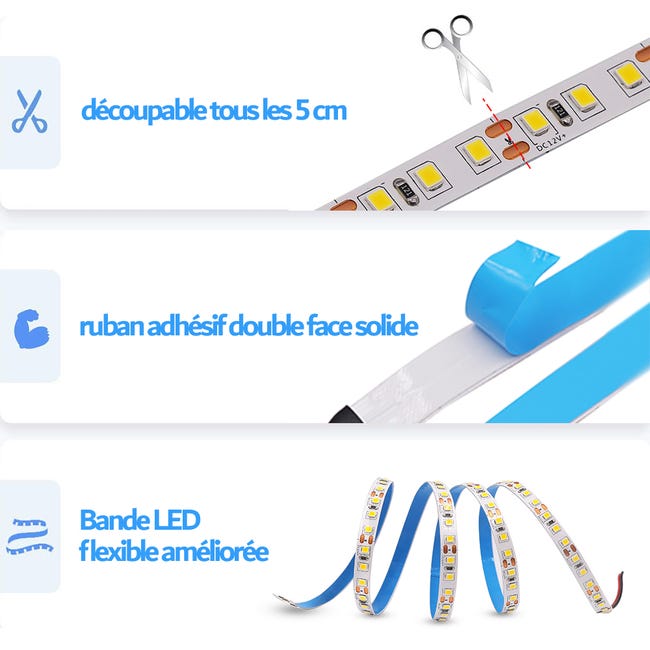 Ampoule électrique CABLING ® Ruban LED 5m, Bande LED, Lumineux LED 12V,  Lumière pour Décoration Intérieure Eclairage Luminaire Chambre Meuble