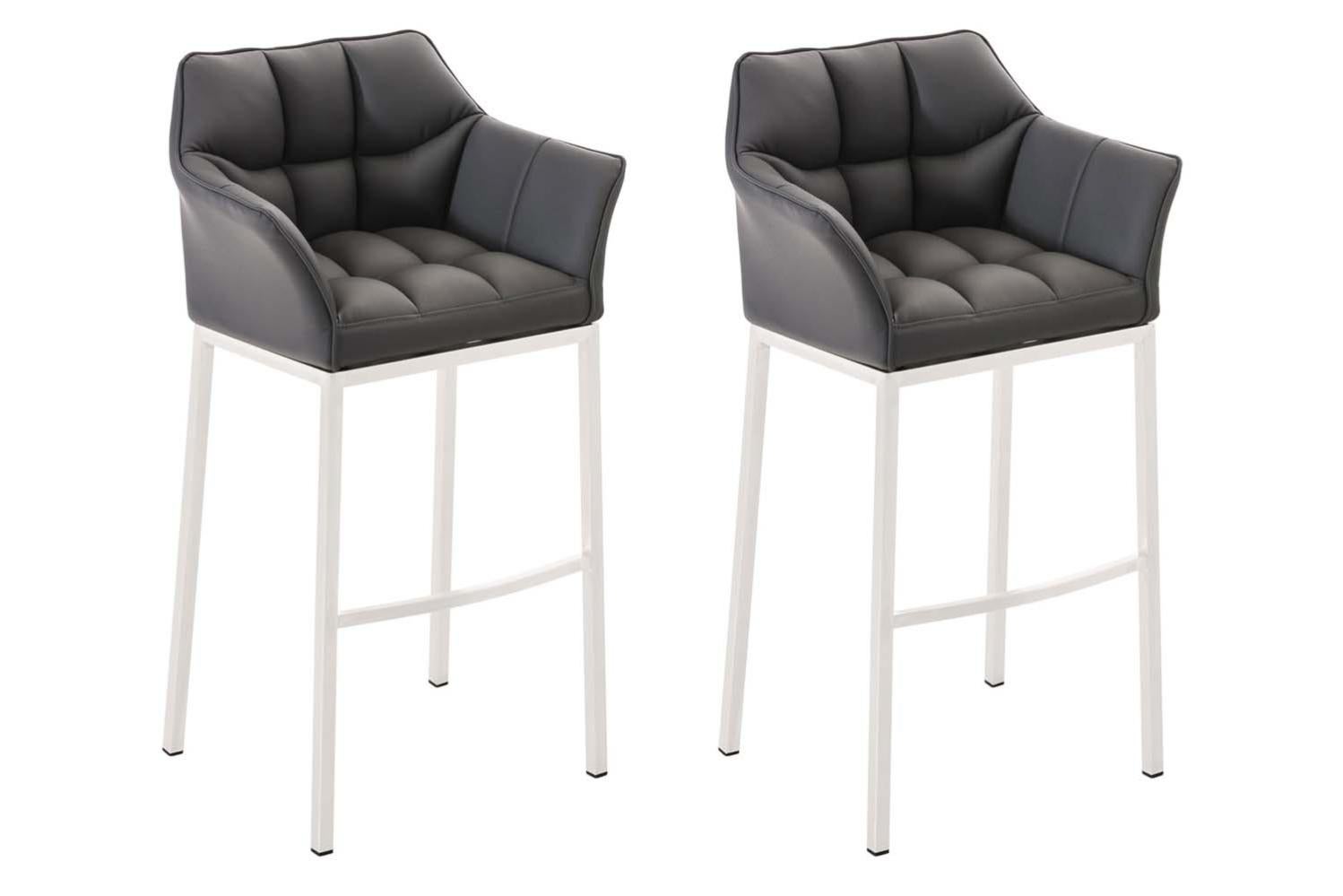 Set Di 2 Sgabelli Da Bar Regolabili In Altezza - Struttura In Metallo E Seduta In Similpelle Imbottita - Colore Tortora/Bianco