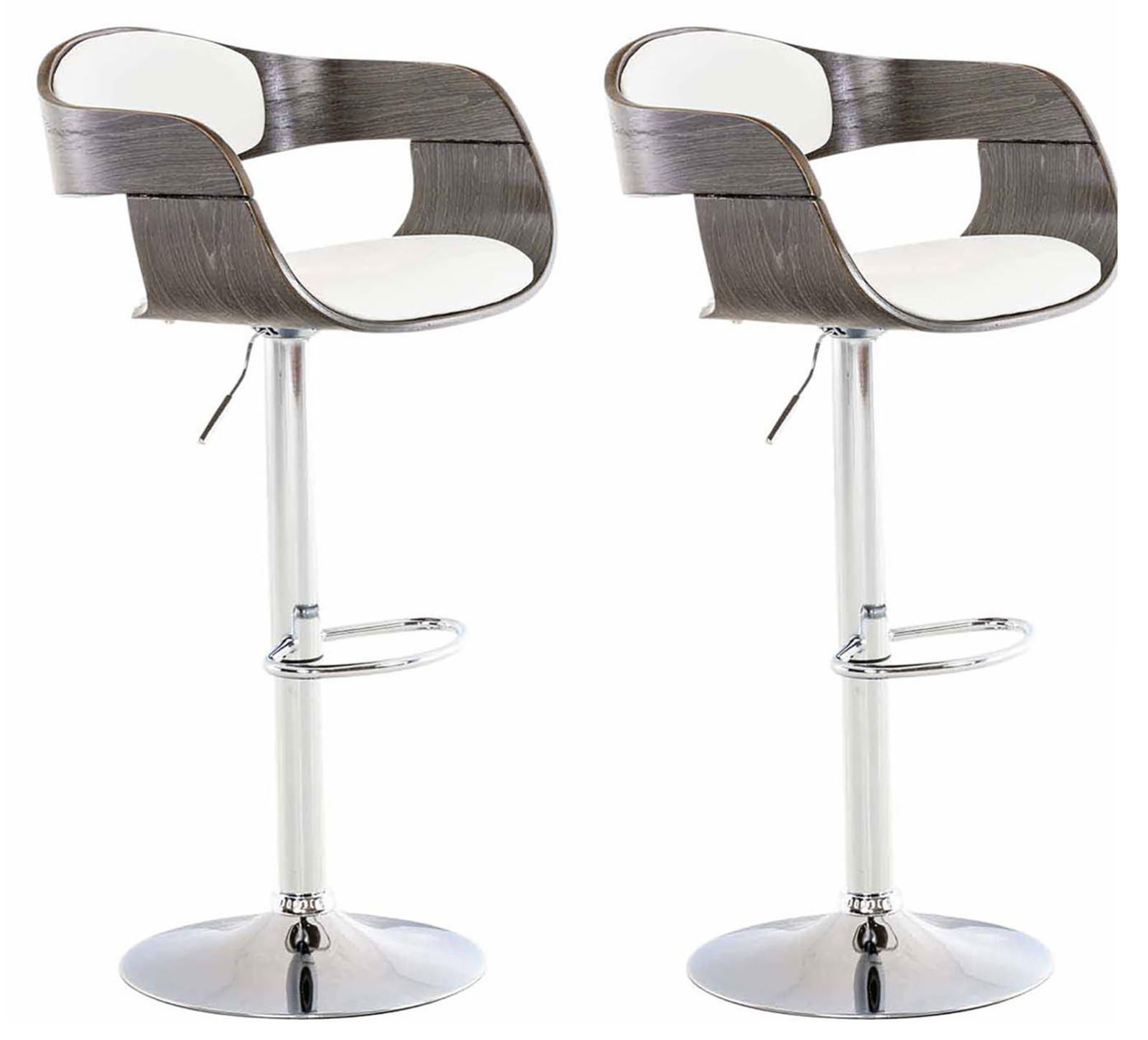 Set Di 2 Sgabelli Da Bar Regolabili In Altezza - Struttura In Metallo E Seduta In Similpelle Imbottita - Colore Tortora/Bianco