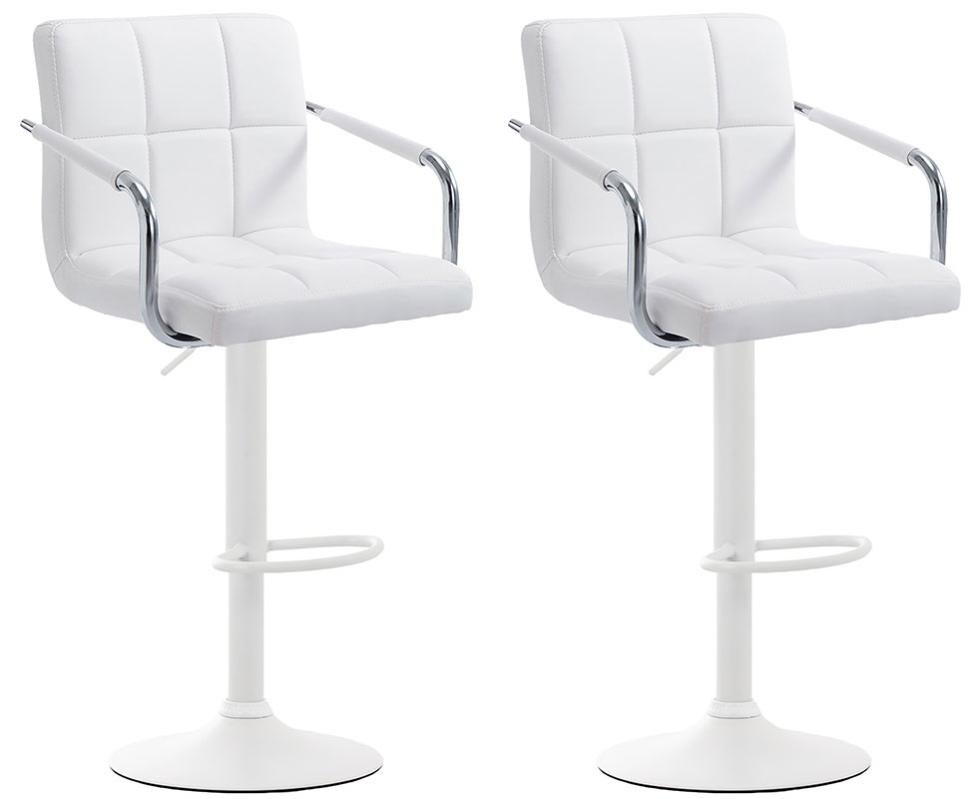 Set Di 2 Sgabelli Da Bar Regolabili In Altezza - Struttura In Metallo E Seduta In Similpelle Imbottita - Colore Tortora/Bianco