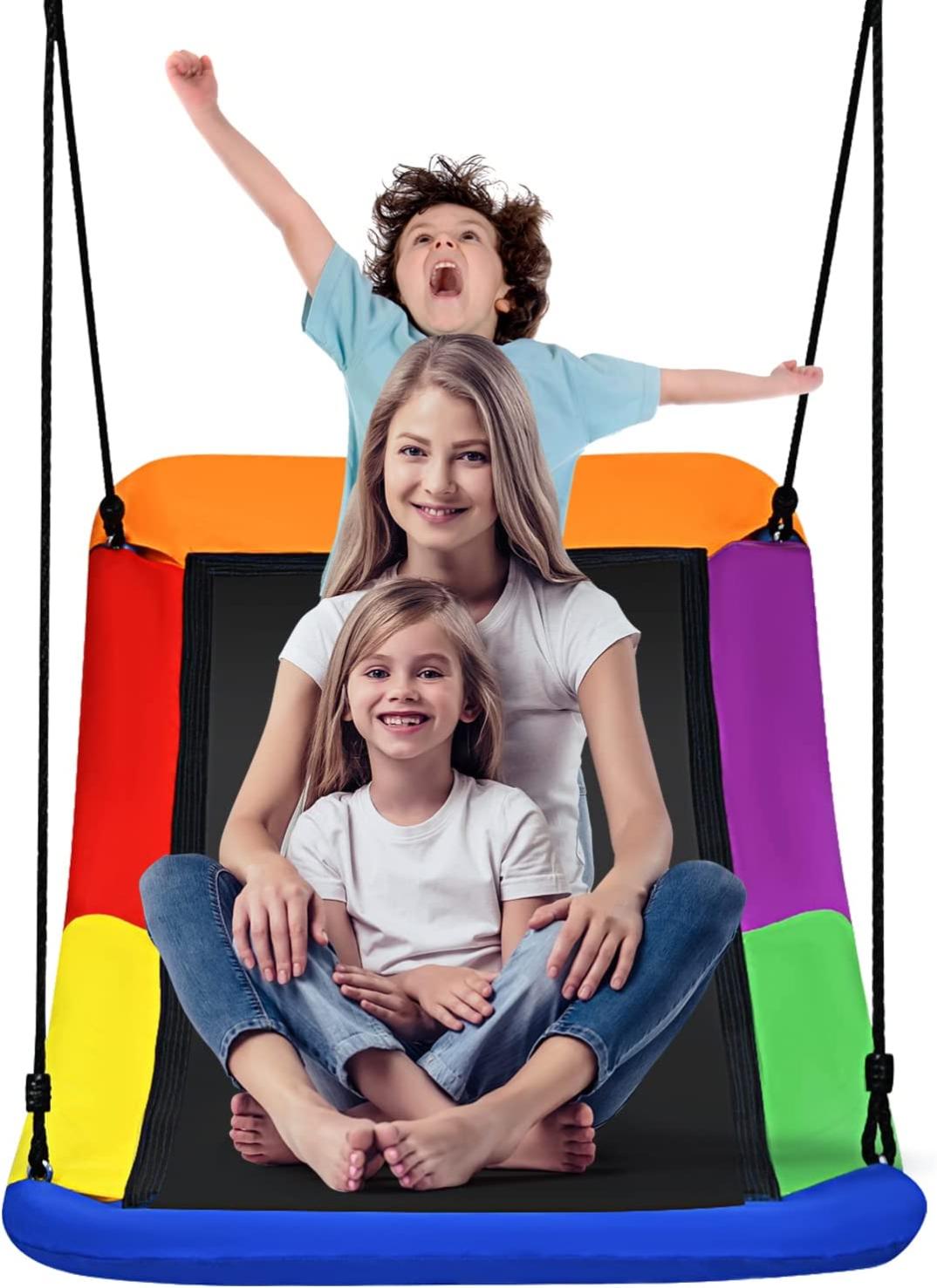 COSTWAY Balançoire Rectangulaire en Tissu Oxford 150×80cm, Balançoire Extérieu Enfant avec Cordes de Suspension Réglables 100-180CM, Charge 150KG pour Jardin, Maison, Intérieur (Bleu+Noir COSTWAY Balançoire Rectangulaire en Tissu Oxford 150×80cm, Balançoire Extérieu Enfant avec Cordes de Suspension Réglables 100-180CM, Charge 150KG pour Jardin, Maison, Intérieur (Bleu+Noir